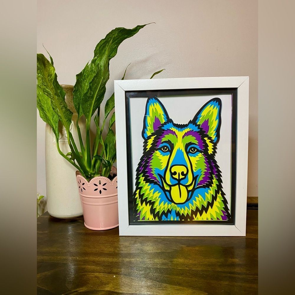 3D German Shepherd Multicolor Shadowbox